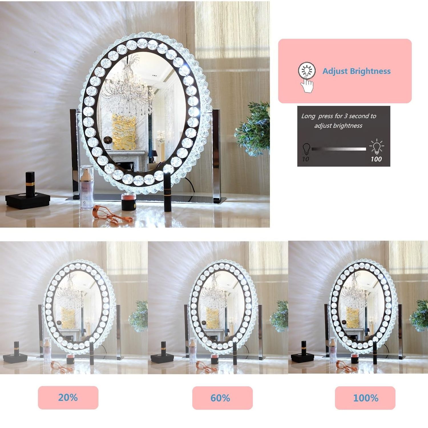 Hot Selling Touchscreen Led Lights Cosmetic Makeup Mirror Table Hollywood Vanity Mirror with Light Bulbs