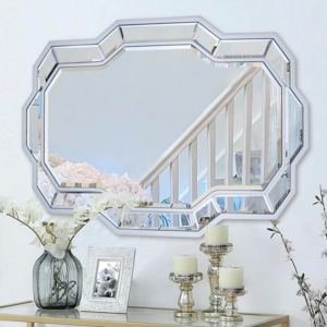 Silver Wall Mirrors Decor, Large Living Room Mirror with Beveled Frame, Irregular Decorative Mirror for Entryway, Bathroom