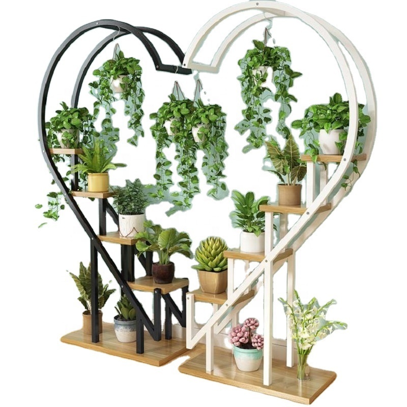 Heart Shaped Flower Stand Living Room Wrought Iron Multi Layer Planter Stand