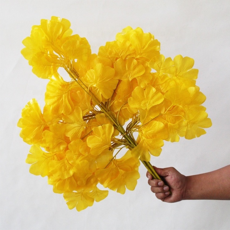 Plant Faux Tree Leaf Yellow Artificial Leaves Ginkgo Biloba For Wall Decoration