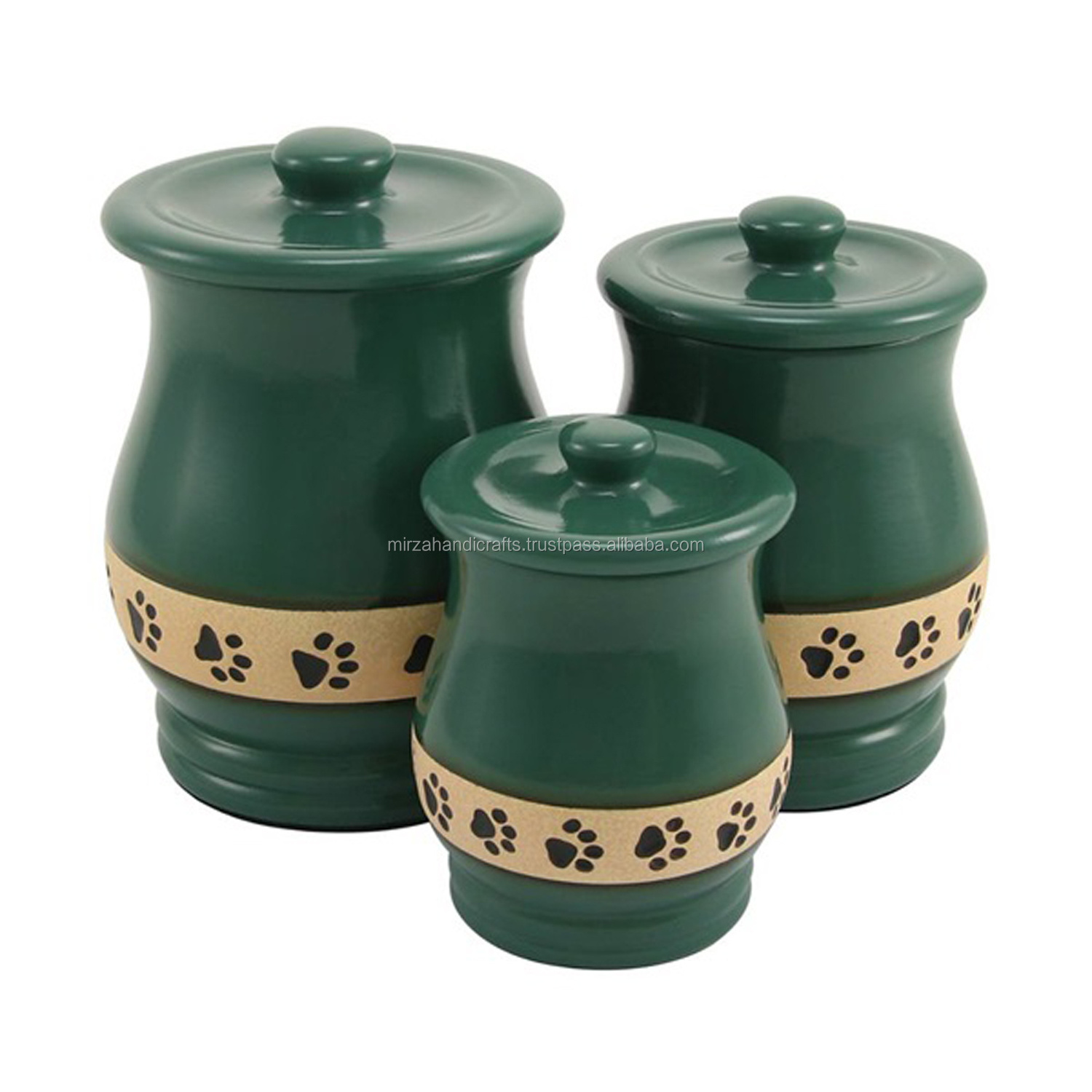 Cat & Dog Green Friendship Paw Print Ceramic Pet Urn 3 Sizes