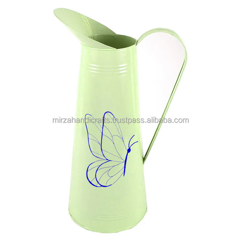 Enamel Jug Watering Can pitcher Handcrafted Kitchen and tabletop Decor Butterfly Design Metal Handle Drinking Pitcher