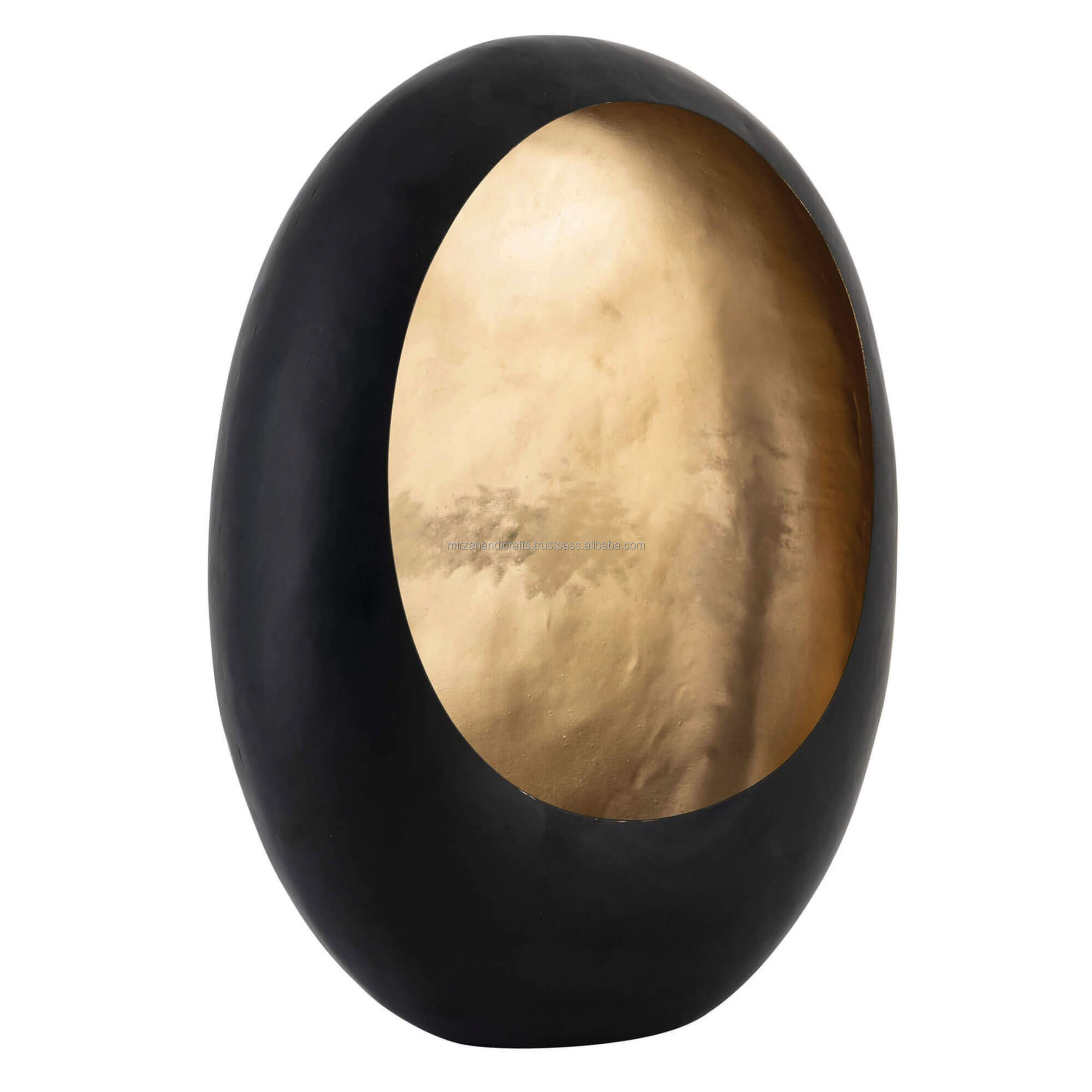 Metal Decorative candle holder black with gold large is a chic black candle holder with gold interior in egg shape