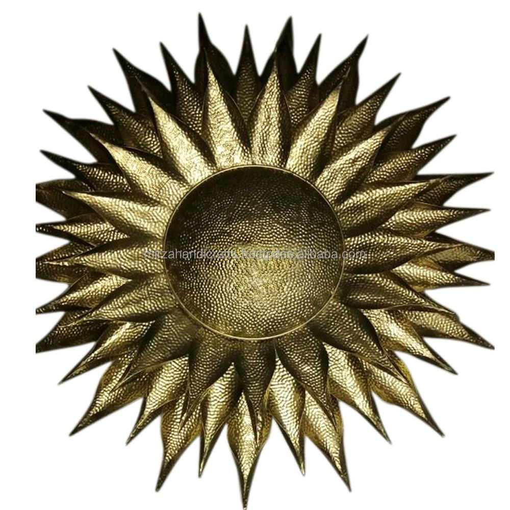 Gold Wrought Iron Flower of Fire Medium Wall Art Hanging Sculpture Living Room Decor