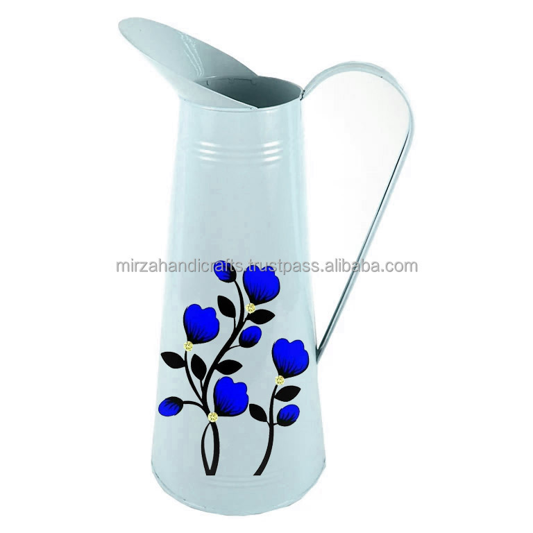 French Enamel Floral Pitcher Garden Office Decor Galvanized Metal Pitcher with handle Decorative Pitcher custom Price