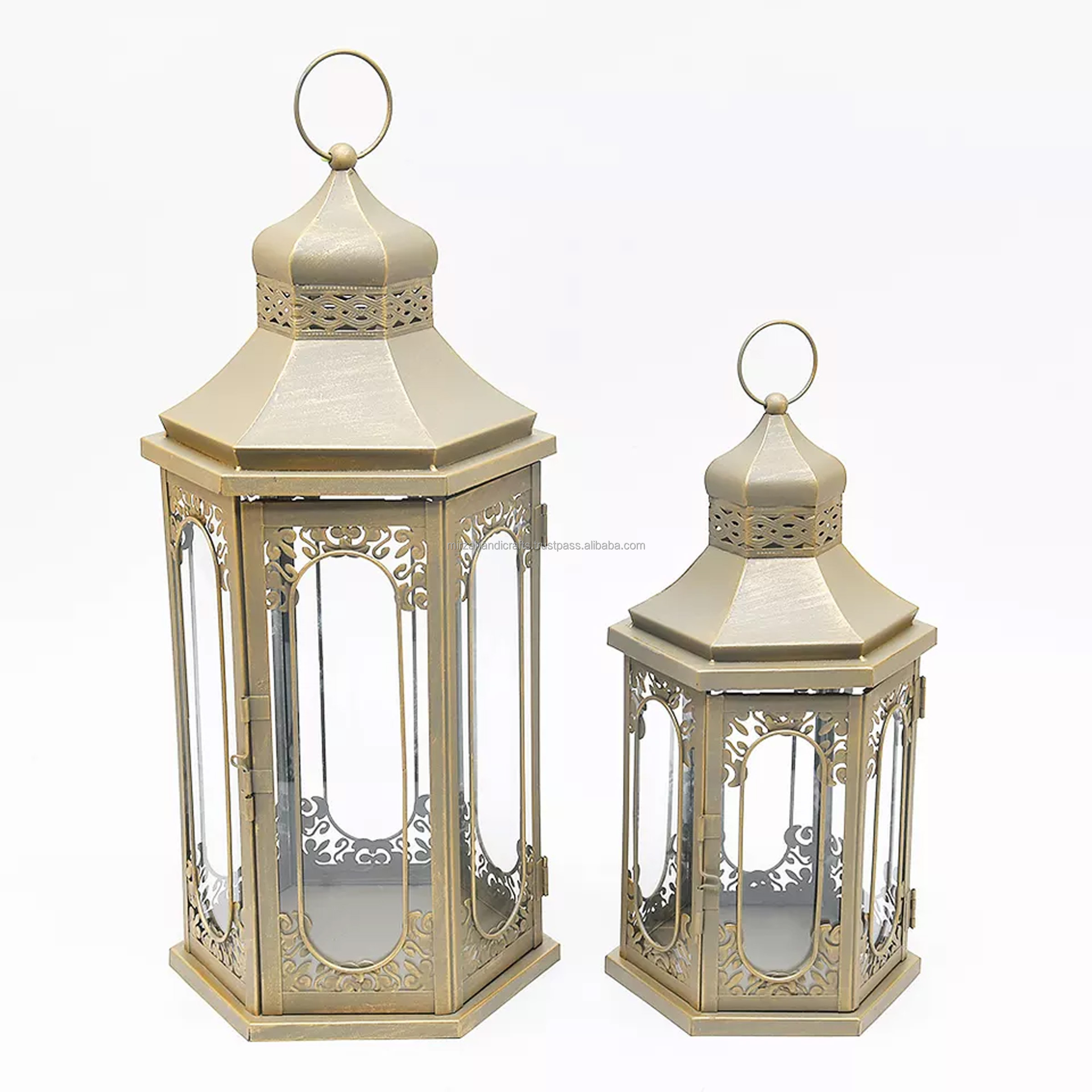 Golden Brass handmade Moroccan Candle Lanterns Golden Wedding Decoration Lantern Beading Lantern Set at Cheapest Price in India