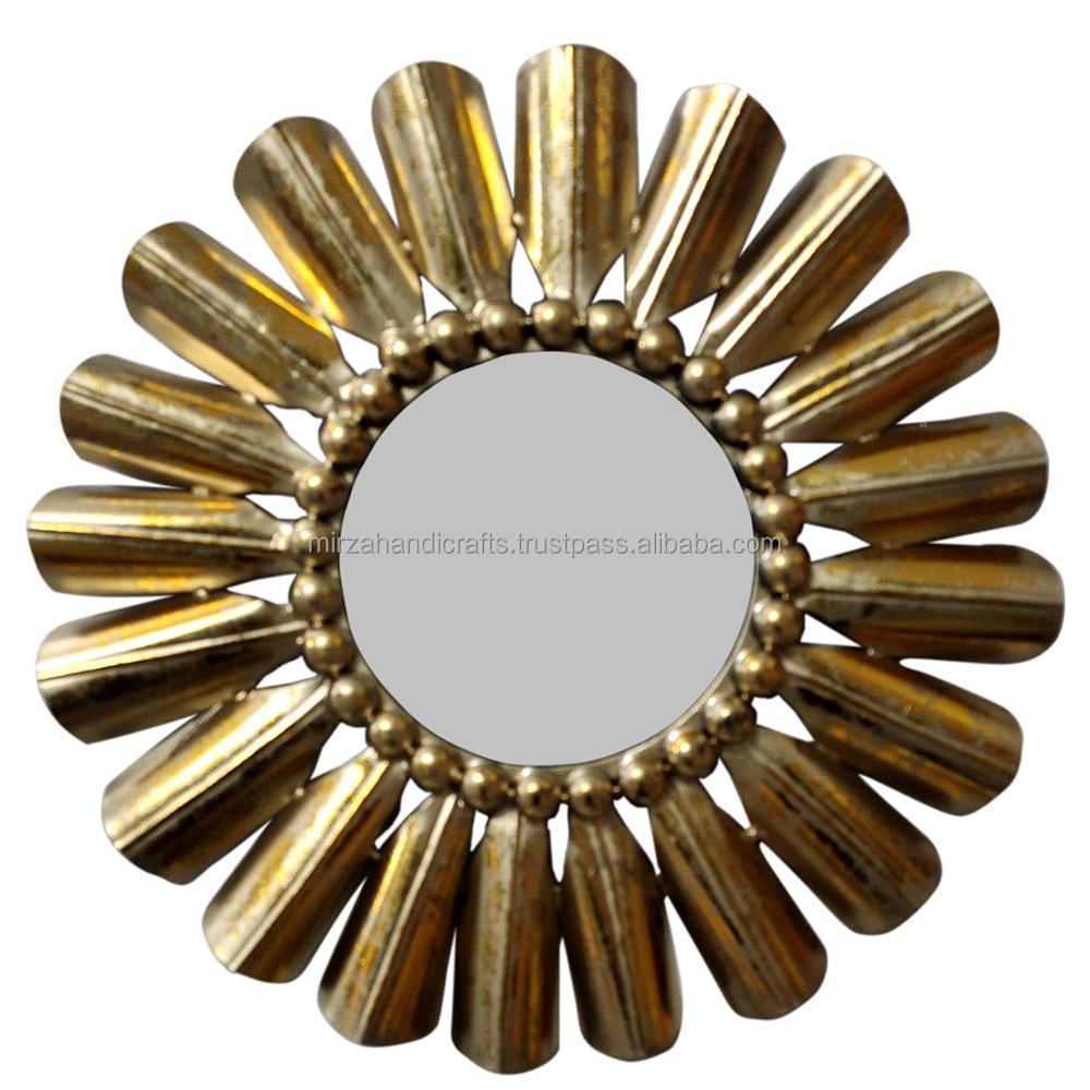 GOLD LEAF GILT IRON FINISHED EYELASH ROUND SUNBURST WALL MIRROR