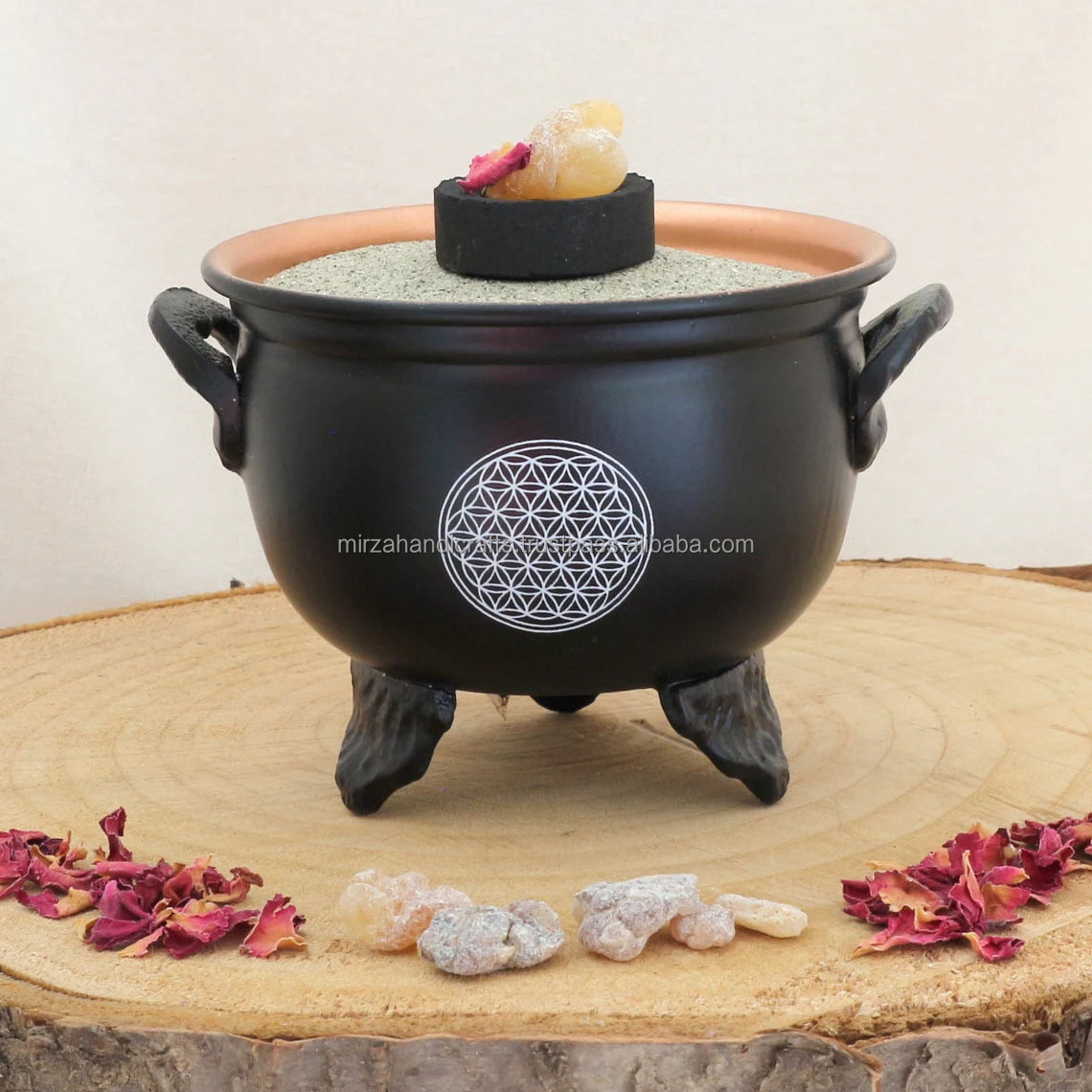 Factory Price Middle East European Style Metal Incense cauldron with flower of life incense bowl for smoked charcoal,