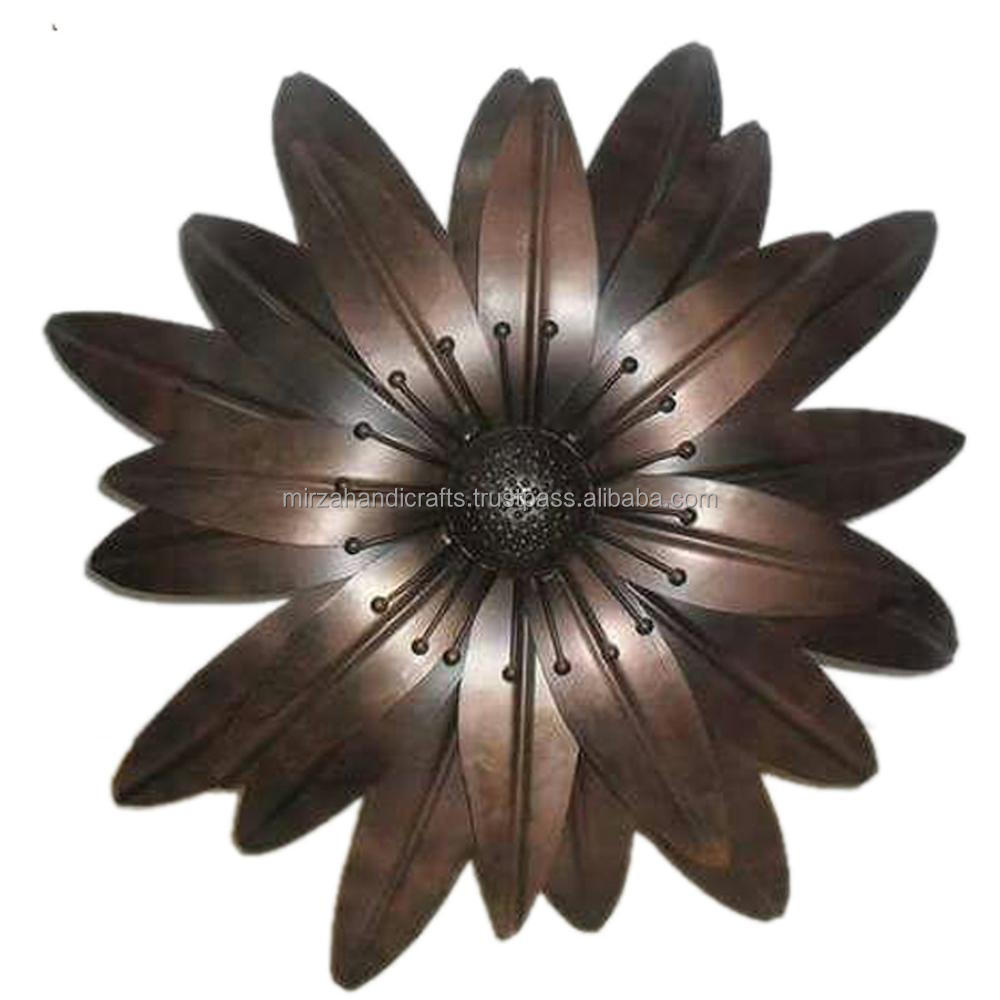 Gold Wrought Iron Flower of Fire Medium Wall Art Hanging Sculpture Living Room Decor