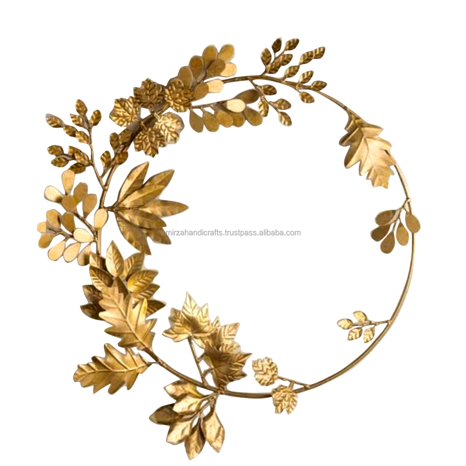 Golden Flower and Leaf's Round Hand-Painted  Tole Metal Flower Wreath  for Front Door Wall Window Garden Areas