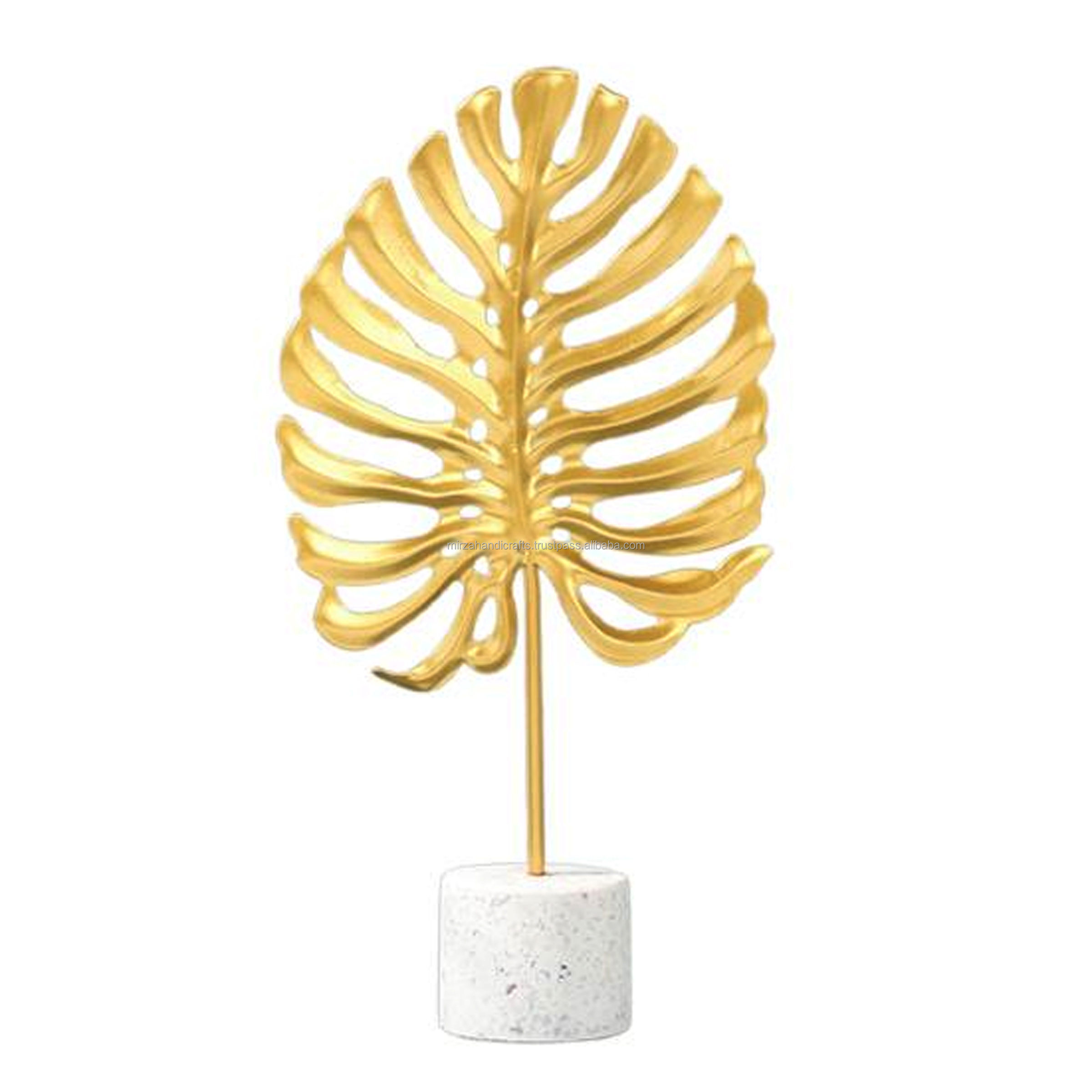 Gold Eter Textured Fern Table Decor with Marble Base Showpiece for Living Room Bedroom and Home Decor Standard