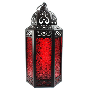 Vintage Black Metal House Shaped mini lantern Wholesale outdoor Moroccan Iron Lantern for home and garden decor