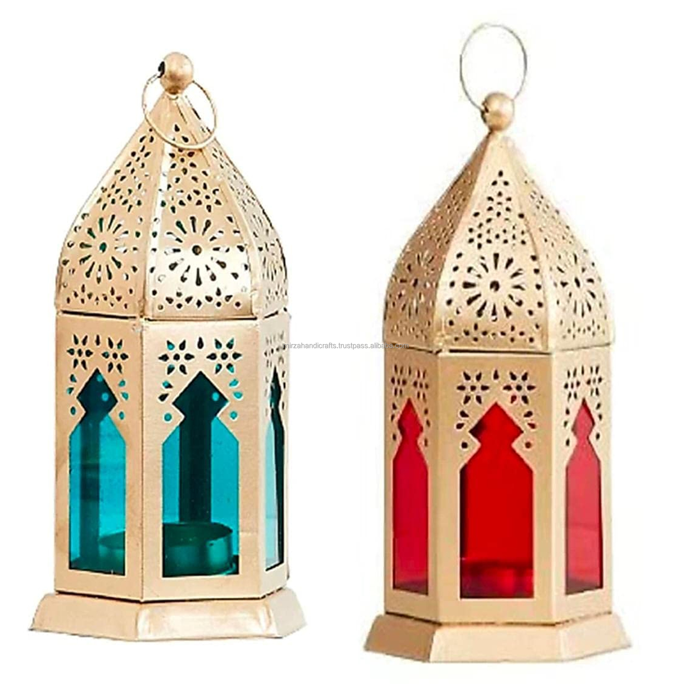 Golden Brass handmade Moroccan Candle Lanterns Golden Wedding Decoration Lantern Beading Lantern Set at Cheapest Price in India