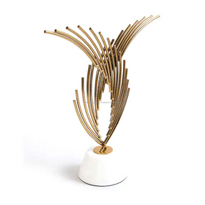 Gold Eter Textured Fern Table Decor with Marble Base Showpiece for Living Room Bedroom and Home Decor Standard