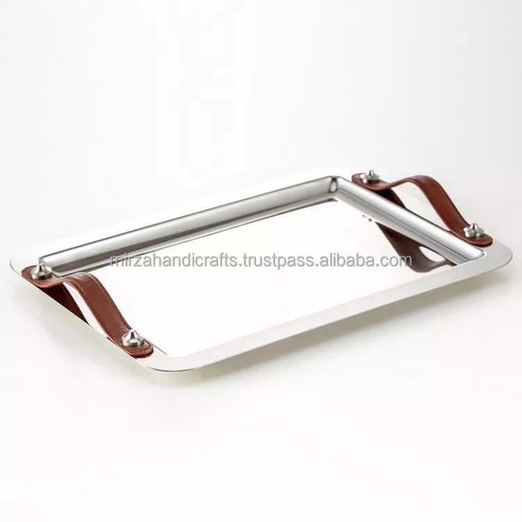 Wholesale luxury golden Decorative stainless steel metal rectangular serving tray vanity gold mirror tray