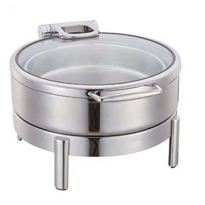 Restaurant Equipment 6L Round Serving Dish Silver Hydraulic Chafers Stainless Steel Chafing Dish Electric Heater Food Warmer