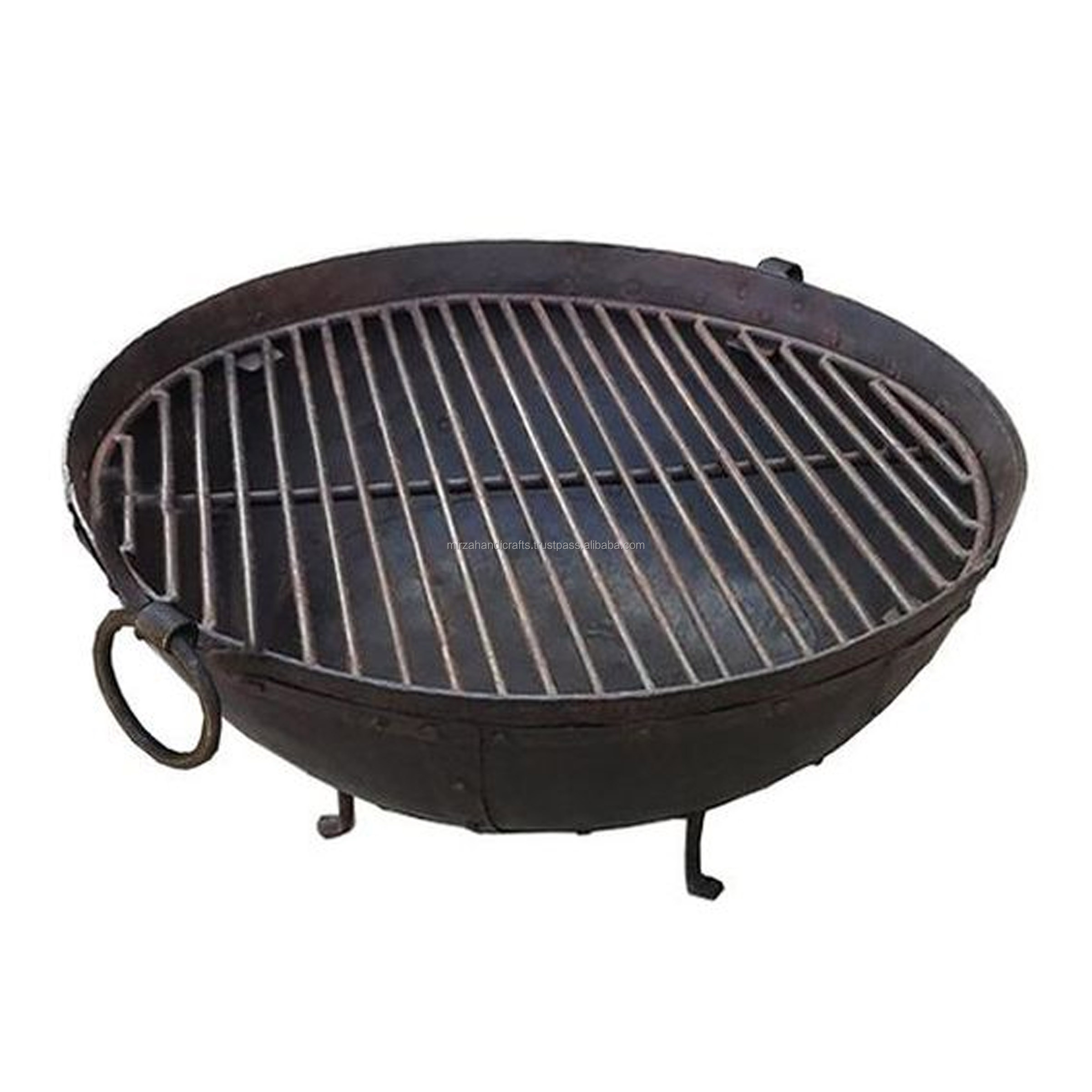 Metal Handcrafted Traditional Steel Fire Pit With Grill Grate Bbq Grill Mat Heat