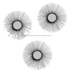 3 ROUND SILVER METAL STARBURST  WALL DECOR