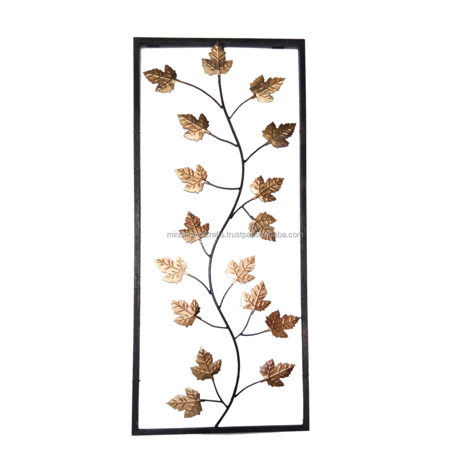 Metal Floral Wall Decor with Black Frame Wall Art Decor Creative Leaf Iron Rustic Abstract Brown Color Home Decoration Wall Art