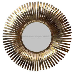 GOLD LEAF GILT IRON FINISHED EYELASH ROUND SUNBURST WALL MIRROR