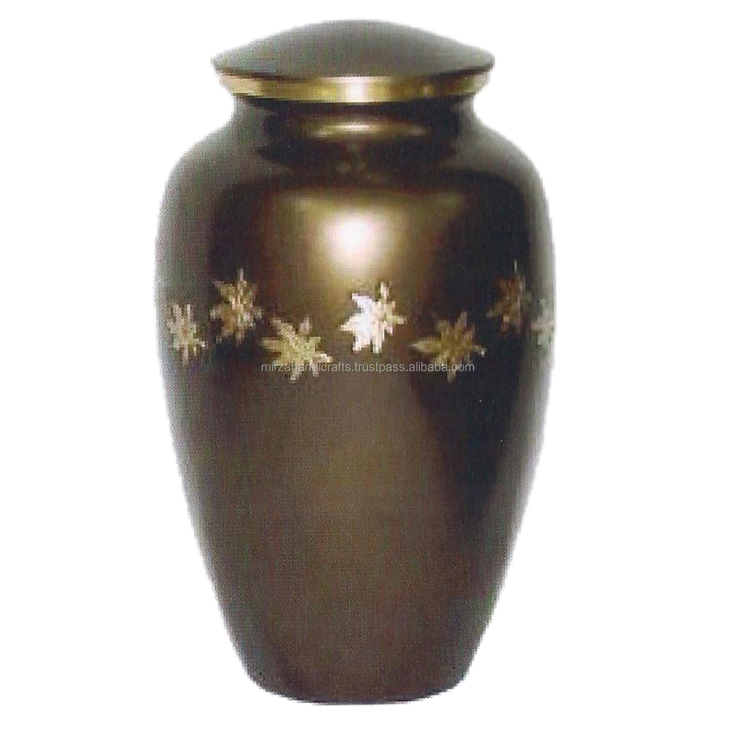 Modern Adult Classic Funeral Memorial Leaves Design Cremation Urns for Human Ashes Handcrafted Aluminum