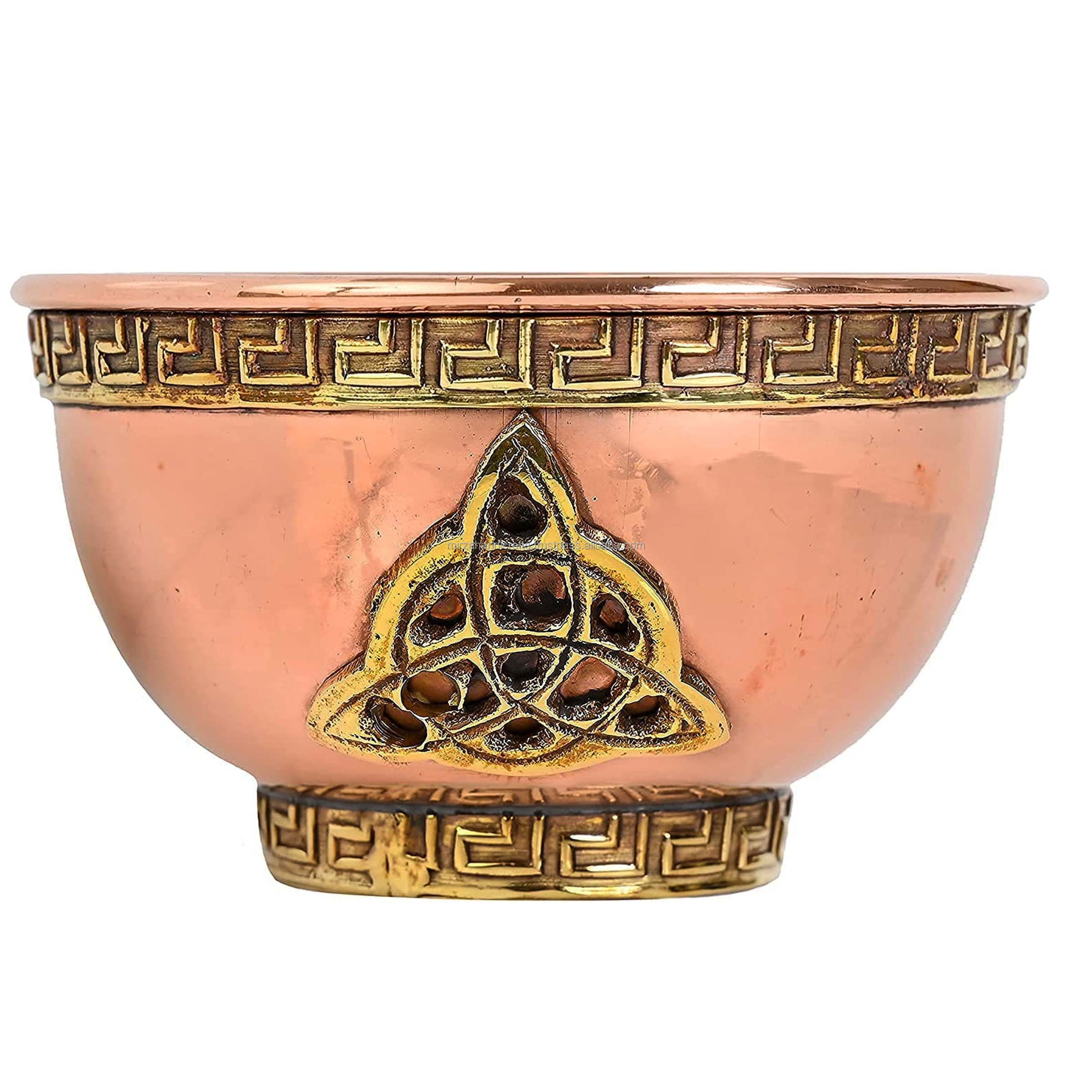 Triquetra Copper Offering Bowl for Altar Use Rituals Incense Smudging for Smudging Incense and Sage Burning Alternative Bowl