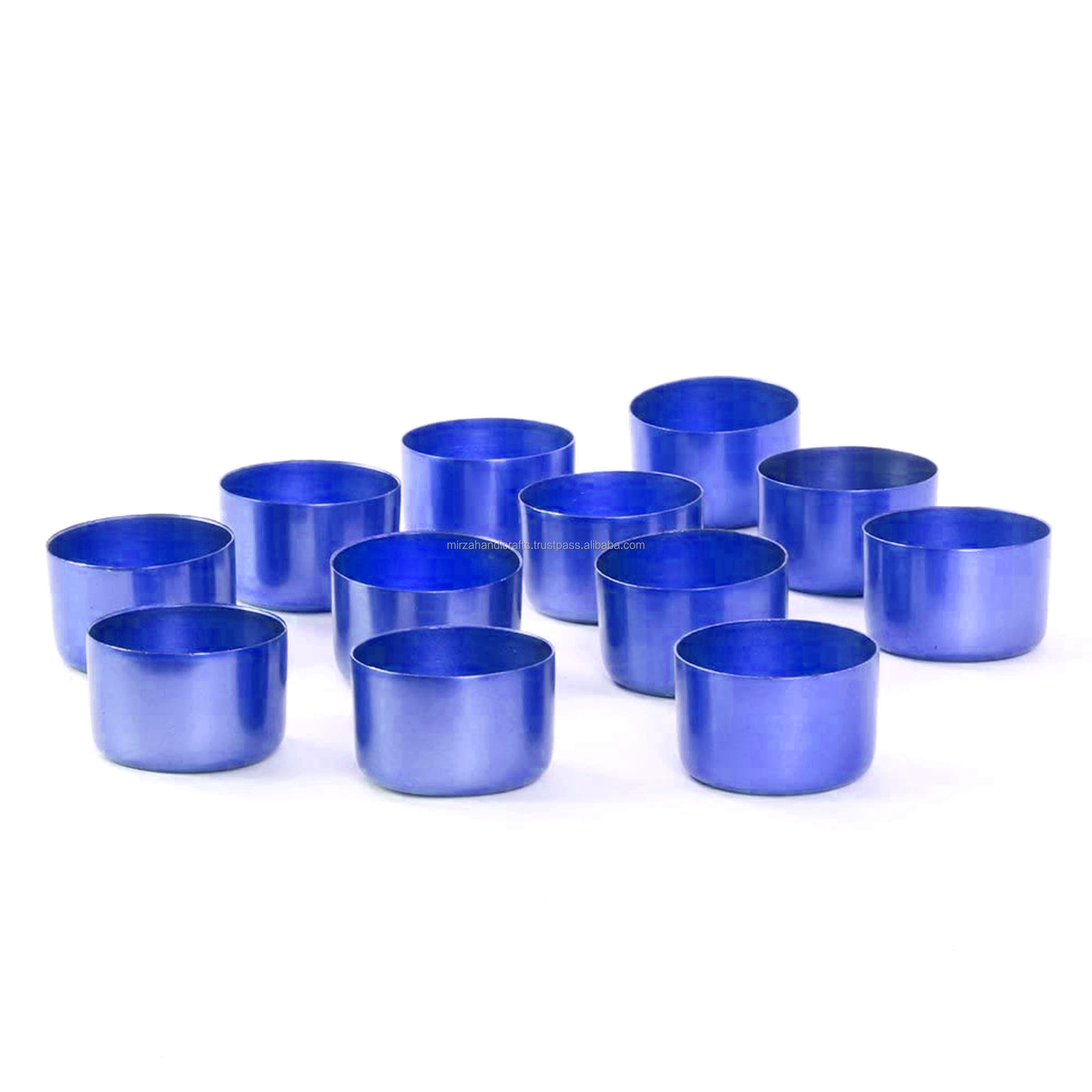 Handmade Custom Price Metal Blue Color Tea light Candle Holder Cups Set of 12 pcs  for special event decoration