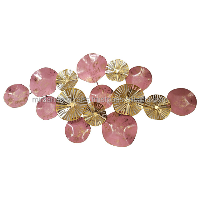 Newest Latest Design Round Carved Pink & Gold Plate  Decorative Metal Wall Art  For Living Room