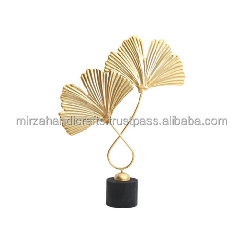 Gold Eter Textured Fern Table Decor with Marble Base Showpiece for Living Room Bedroom and Home Decor Standard