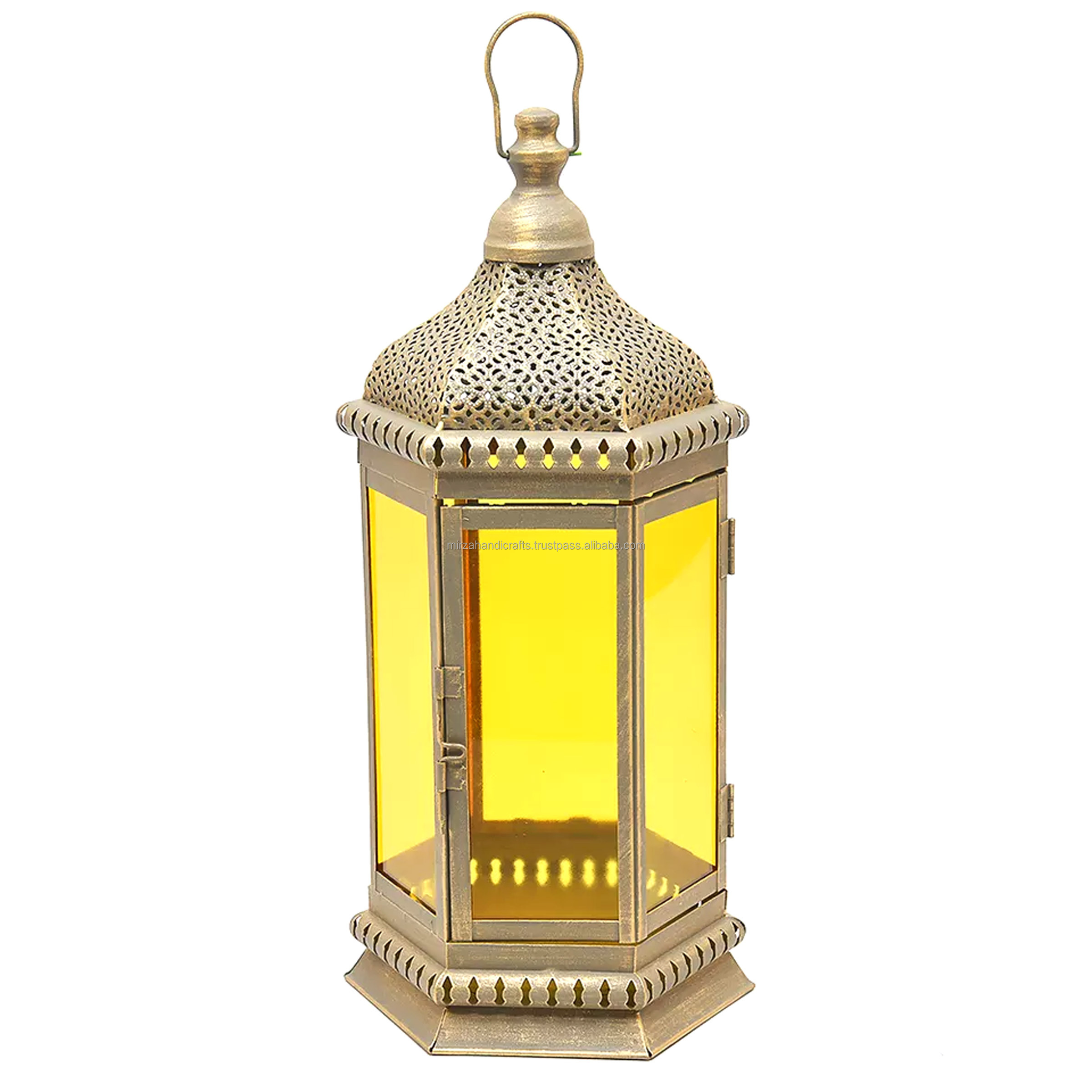 Golden Brass handmade Moroccan Candle Lanterns Golden Wedding Decoration Lantern Beading Lantern Set at Cheapest Price in India