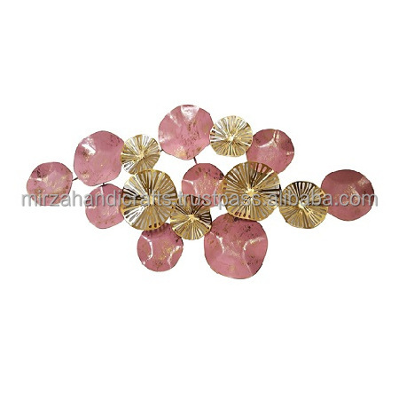 Newest Latest Design Round Carved Pink & Gold Plate  Decorative Metal Wall Art  For Living Room