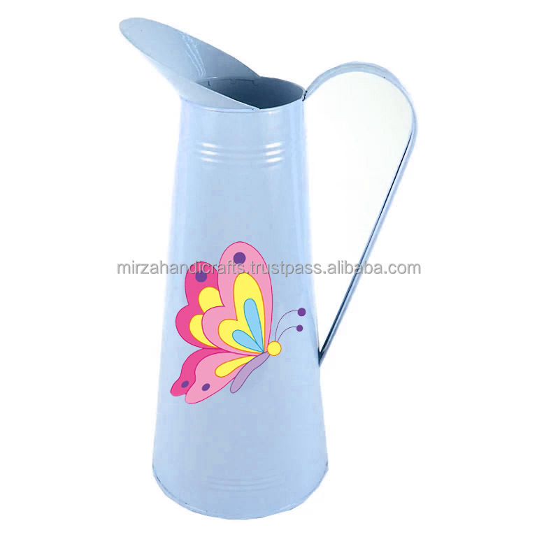 Enamel Jug Watering Can pitcher Handcrafted Kitchen and tabletop Decor Butterfly Design Metal Handle Drinking Pitcher