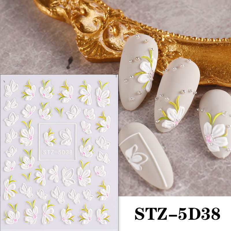 New Designs 2022 Nail Art Decals Decoration Embossed Flowers Anime Nail Decals 3D 5D Nail Sticker For Girls