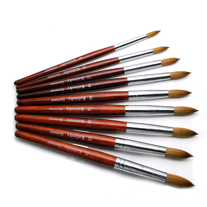 Top Quality Red Wooden Handle 30% Kolinsky Acrylic Nail Brushes Nail Art Painting Drawing Tools For Salon Brush