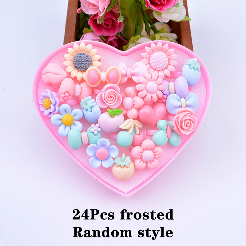 Beauty 12/24/36/Pcs/Set Kids Jewelry Girl Makeup Rings Toy Flower Bow Pretend Play Princess Kids Girl Rings Decor Girl Gifts