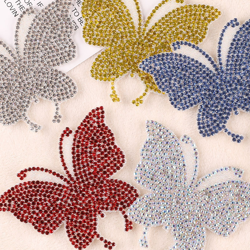 3D Butterfly Handmade Rhinestone Beaded Patches DIY Stick On Patches for Clothes with Glue Back