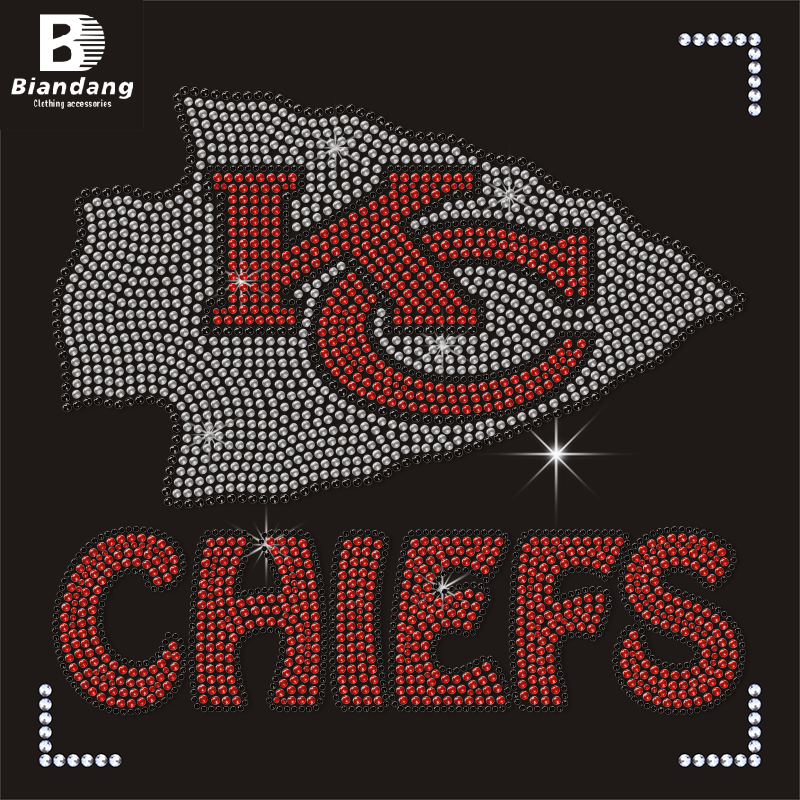 Popular NFL Team Logo Rhinestone Iron On Applique Sports Design Custom Bling Crystal Hot Fix Rhinestone Transfer for T Shirt