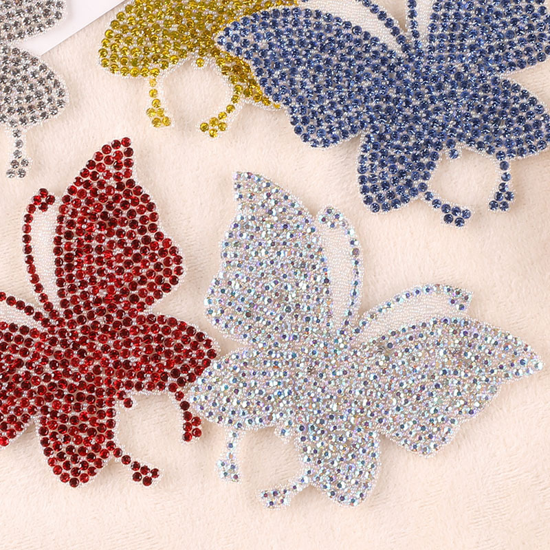 3D Butterfly Handmade Rhinestone Beaded Patches DIY Stick On Patches for Clothes with Glue Back