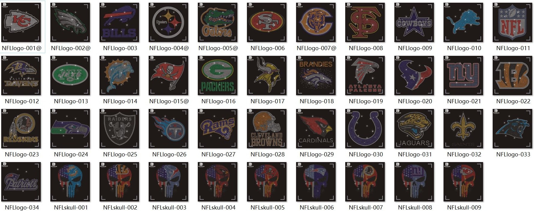 Popular NFL Team Logo Rhinestone Iron On Applique Sports Design Custom Bling Crystal Hot Fix Rhinestone Transfer for T Shirt