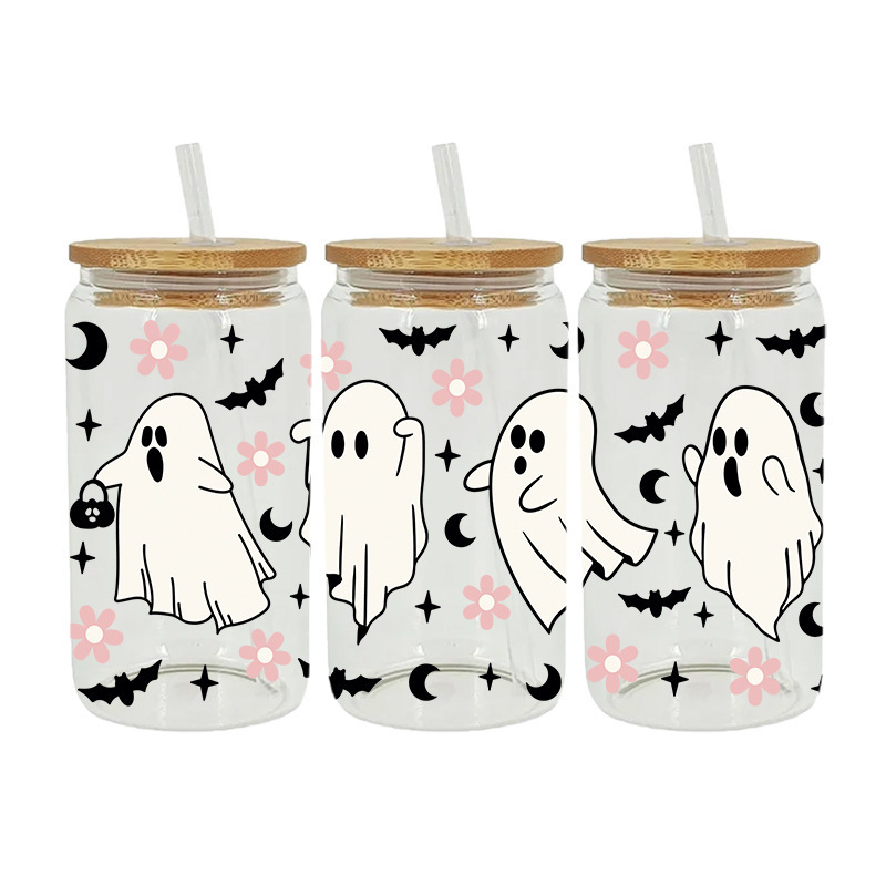 Wholesale Halloween Ghost Design UV DTF Printing Cup Wrap Transfers 16oz Pumpkin Pattern Decorations for Tumbler