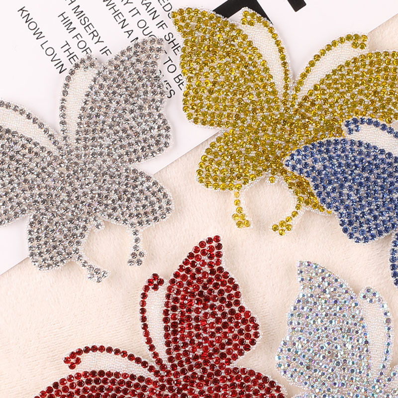 3D Butterfly Handmade Rhinestone Beaded Patches DIY Stick On Patches for Clothes with Glue Back