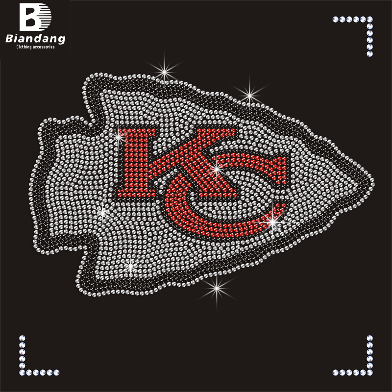 Popular NFL Team Logo Rhinestone Iron On Applique Sports Design Custom Bling Crystal Hot Fix Rhinestone Transfer for T Shirt