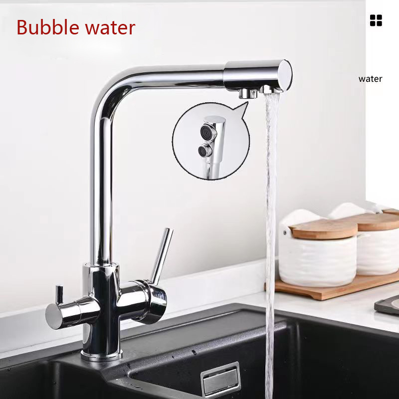 Brass Chrome  faucet Three way water Kitchen sink Mix water purification drinking water faucet