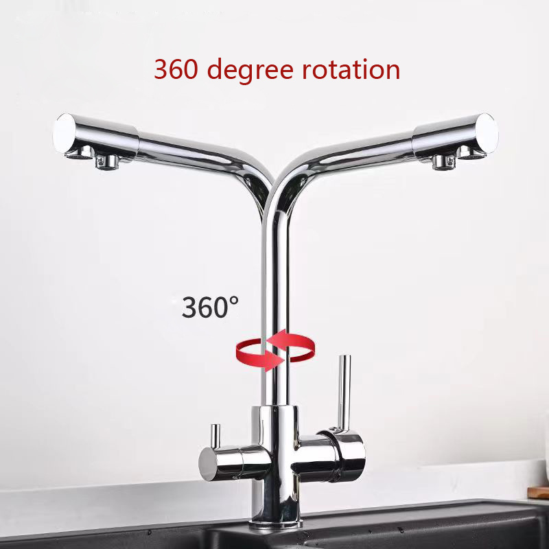 Brass Chrome  faucet Three way water Kitchen sink Mix water purification drinking water faucet