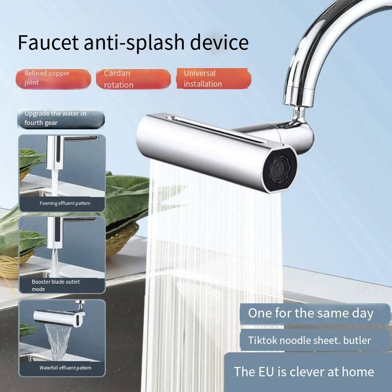 4 Modes Kitchen Faucet Accessory Waterfall & Anti-Splash Adapter 720 Degree Swivel Rotating Fly Rain Faucet Extender