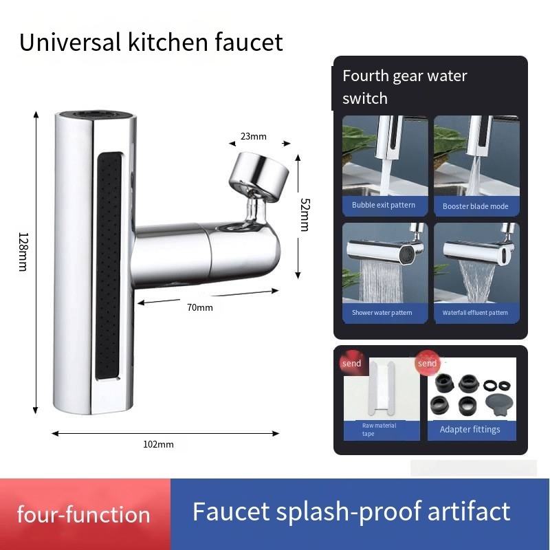 4 Modes Kitchen Faucet Accessory Waterfall & Anti-Splash Adapter 720 Degree Swivel Rotating Fly Rain Faucet Extender