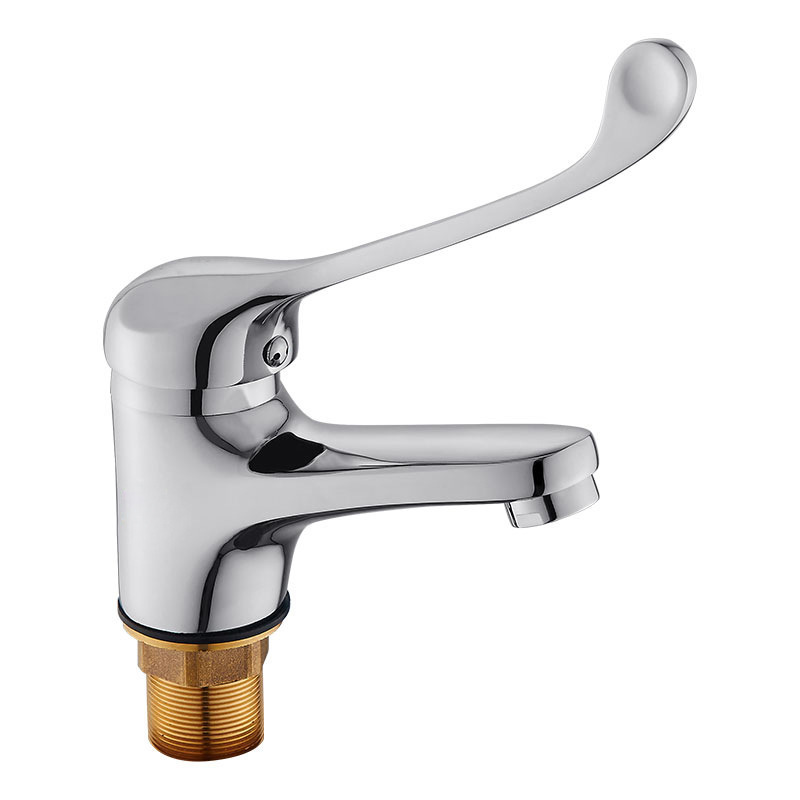 Single-Hole Brass Medical Faucet with Long Handle Hospital Laboratory Deck Mount Elbow Tap Basin Water Faucet Touch Technology