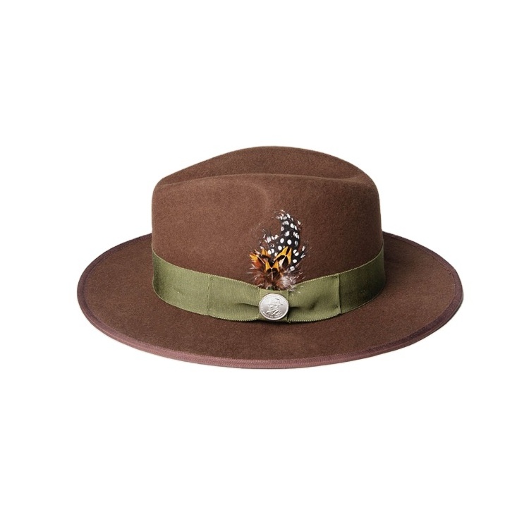 High Quality Woman Men Wide Brim Wool Classic Jazz Panama Fedora Felt Hat With Feather With Custom Logo