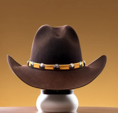 Wholesale 100% Wool Felt Large Brim Leather Belt Cowboy Hat Men Leather Cowboy Hats Fedora Hats