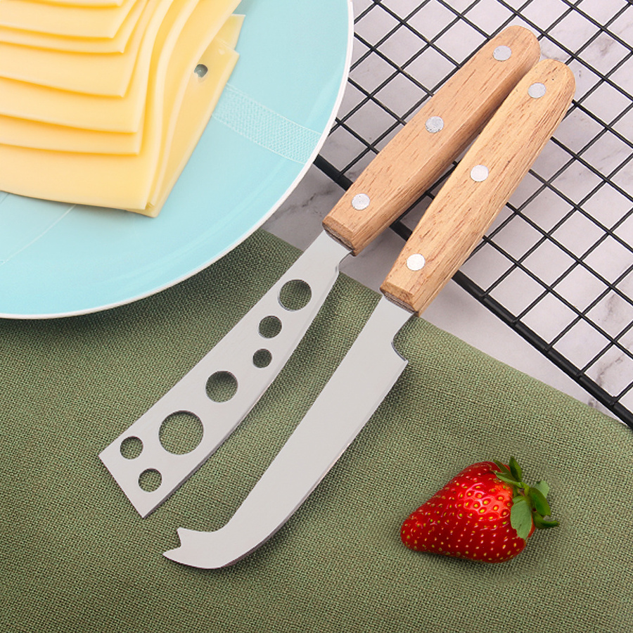 Hot Sale Stainless Steel Cheese Knife Set 3 PCS Kitchen Utensil Cheese Tool with Rubber Wood Handle